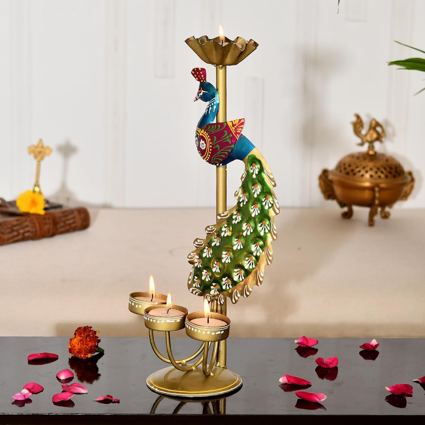 Metal Peacock Candle Holder for Home Decor Living Room