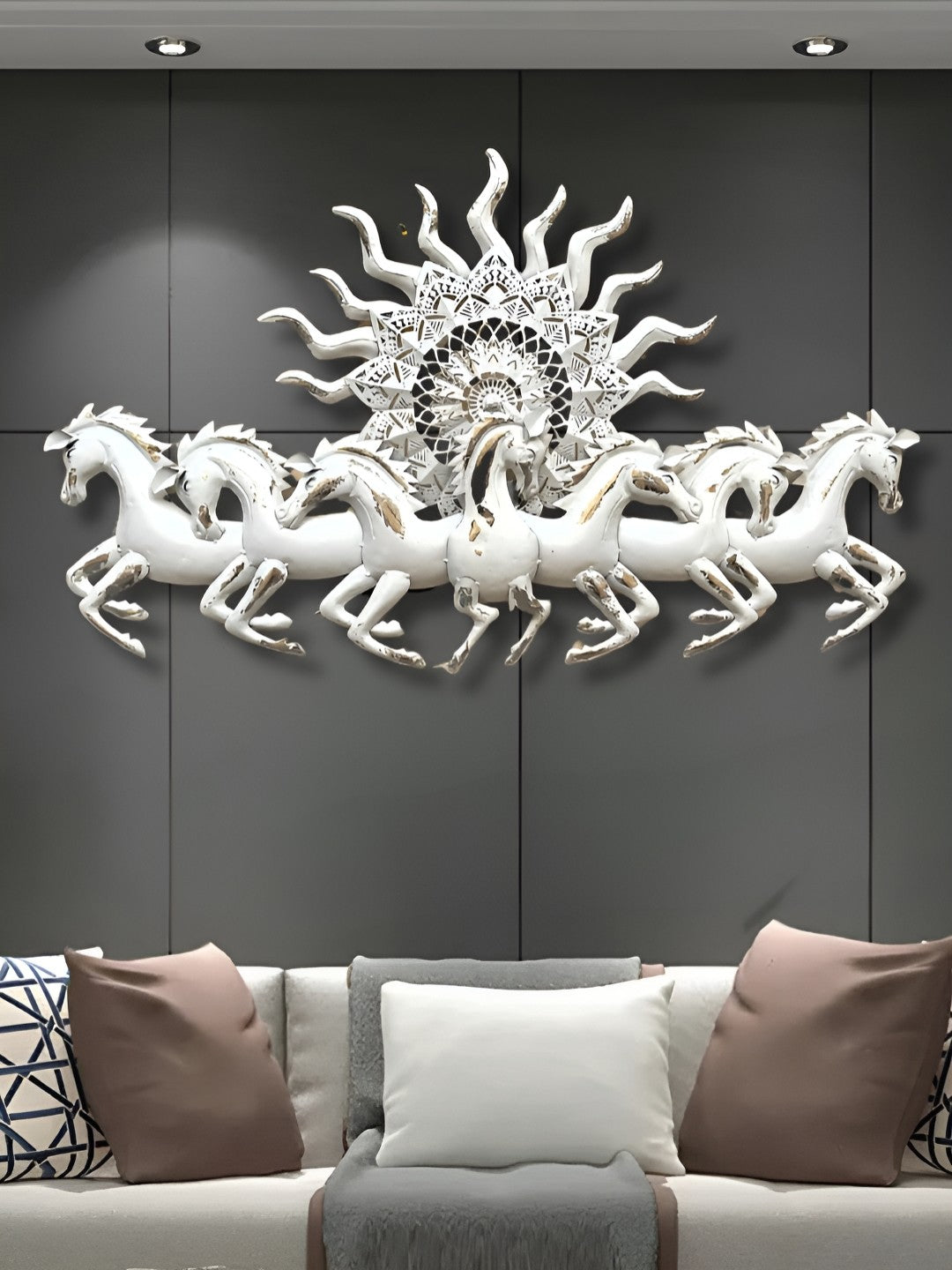 7 Sun Horses With Mozaic LED Metal Wall Art