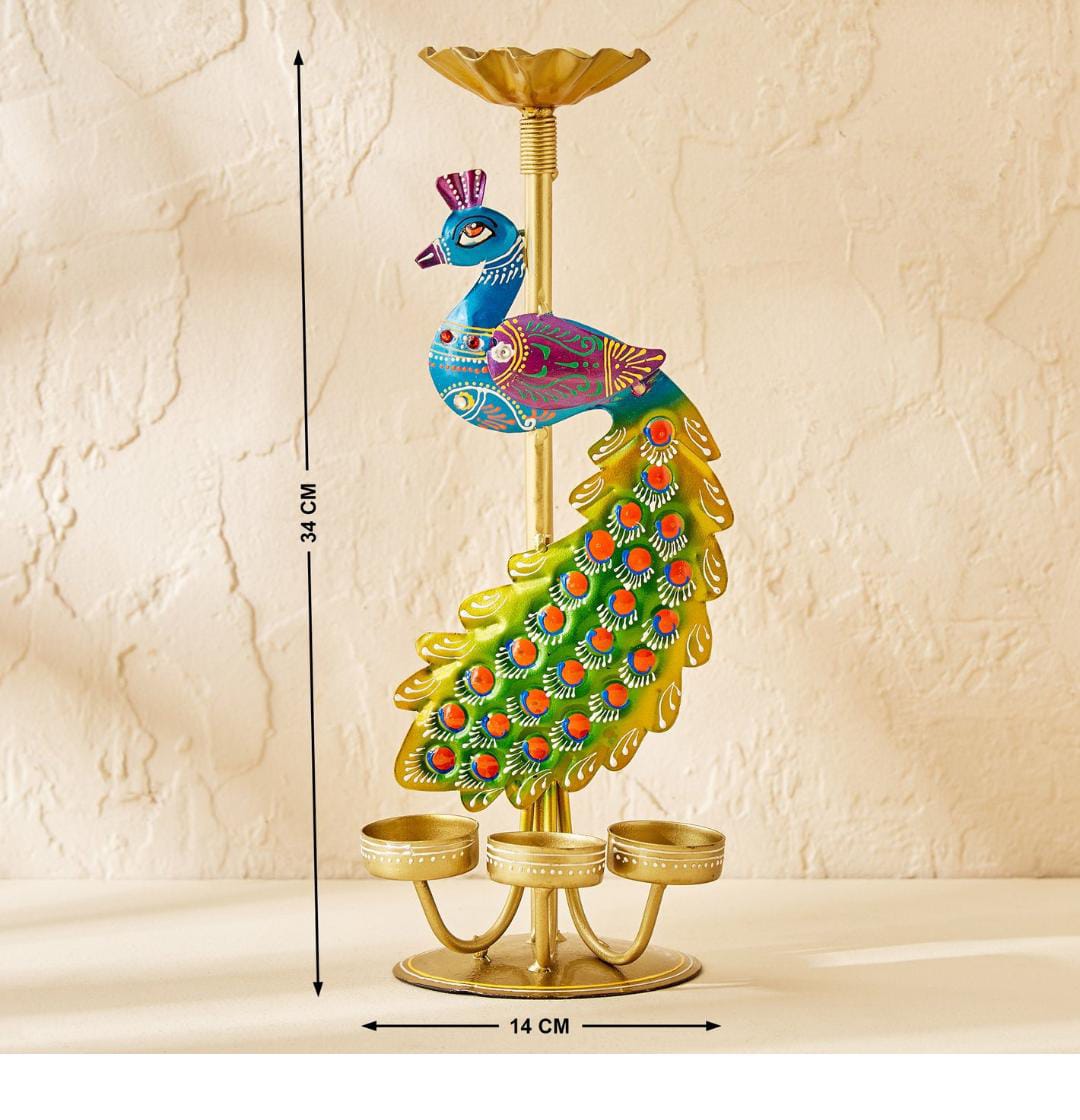 Metal Peacock Candle Holder for Home Decor Living Room