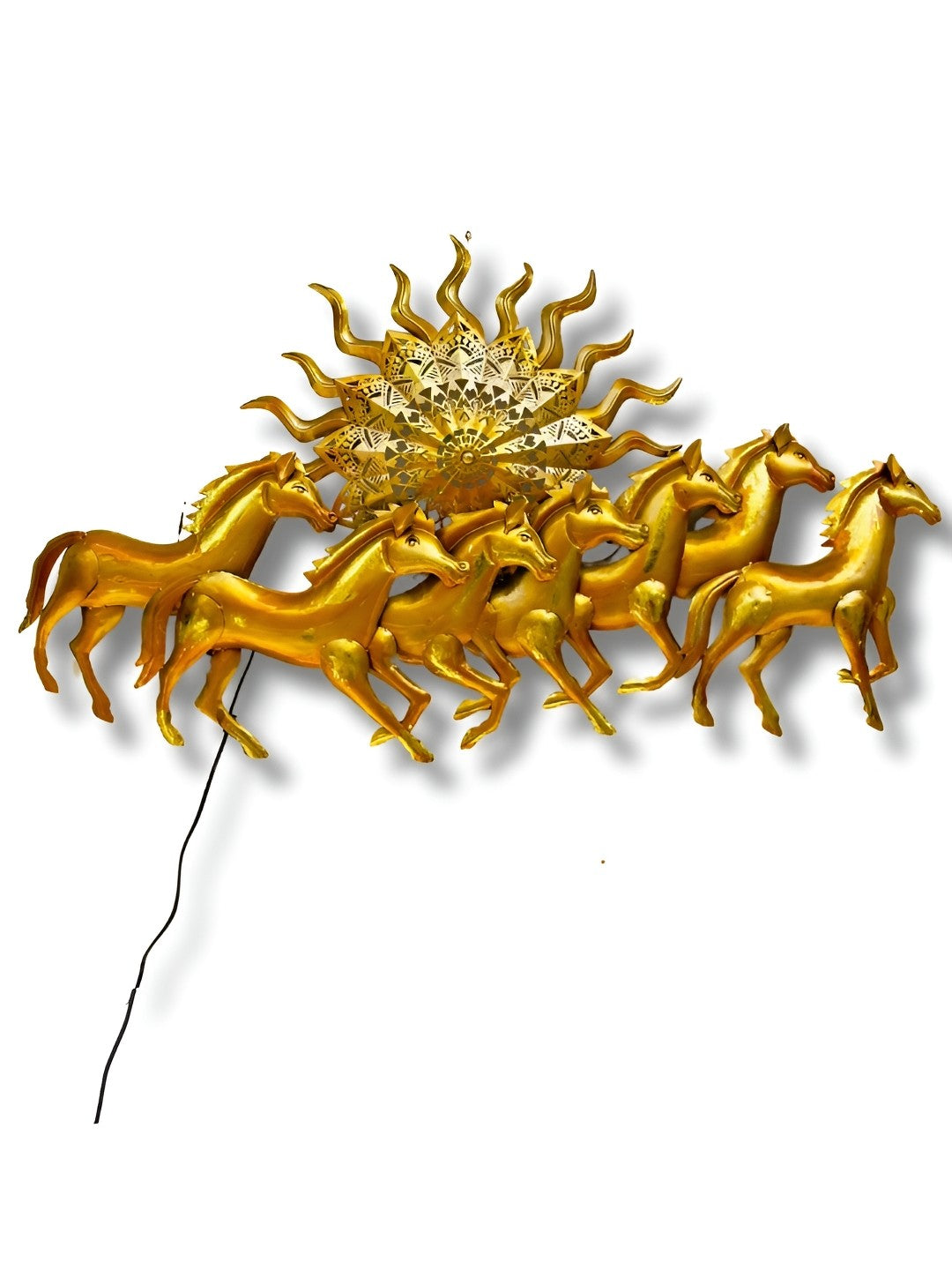 7 Sun Horse Mozaic Gold With LED Metal Wall Art