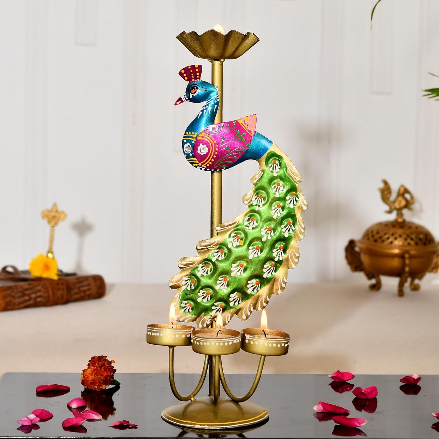 Metal Peacock Candle Holder for Home Decor Living Room