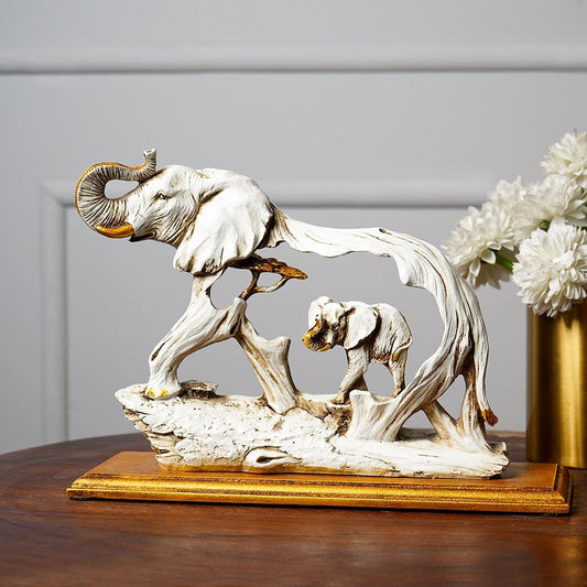 Golden Feng Shui Elephant Decor with Wooden Stand