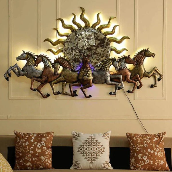 7 Running Horses Metal Wall Art With LED - CRAFT HOUSE INC
