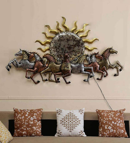 7 Running Horses Metal Wall Art With LED - CRAFT HOUSE INC