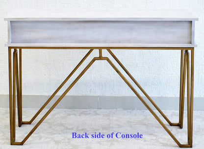 Triple Drawer Solid Wood Black Console Table With Golden Iron Frame