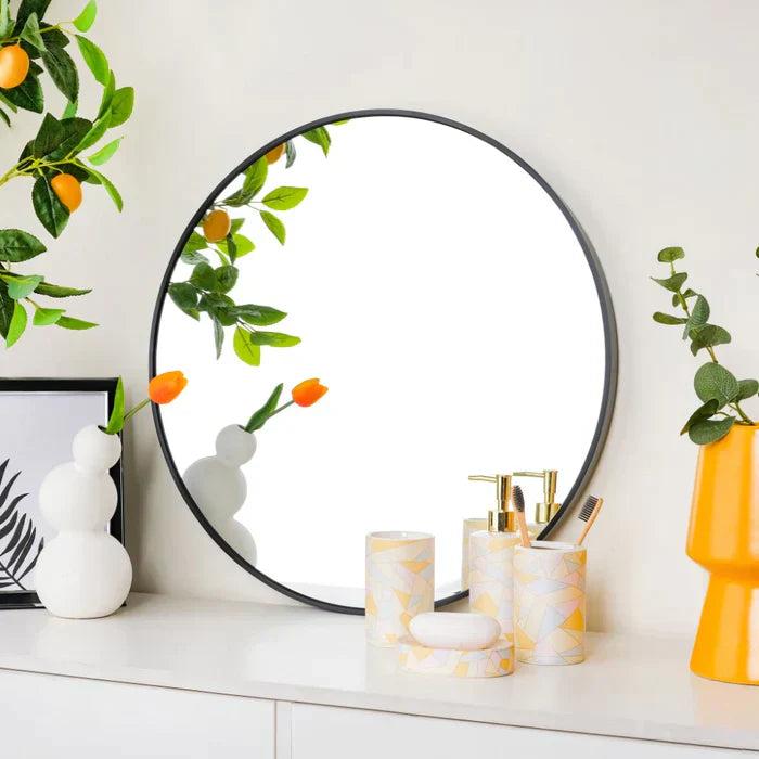 Round Metal Wall Mirror Black 24 Inch