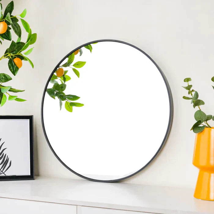 Round Metal Wall Mirror Black 24 Inch