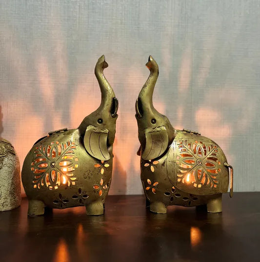 Metal Elephant T-Light Set of-2