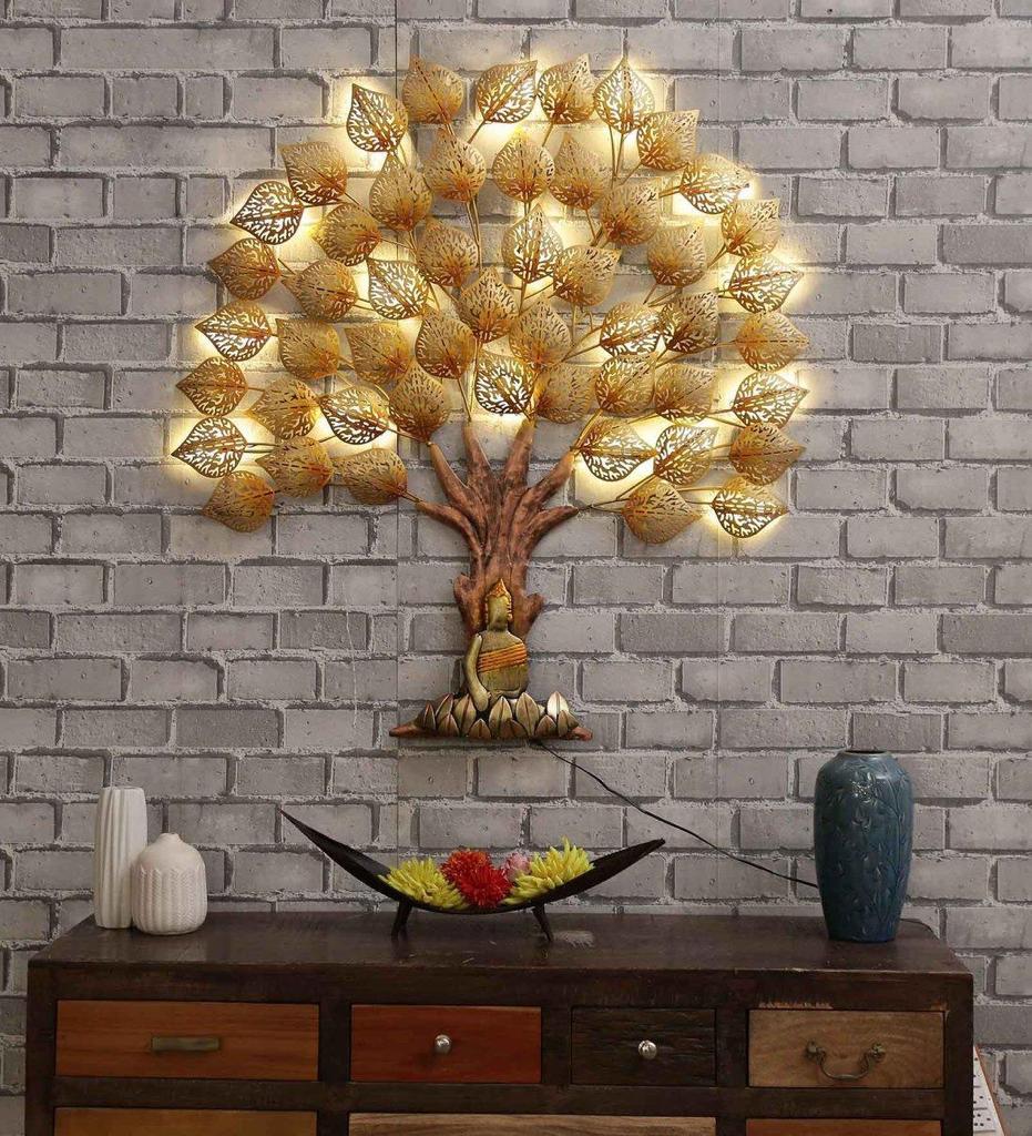 Gold Metal Buddha Tree With Led Lighting