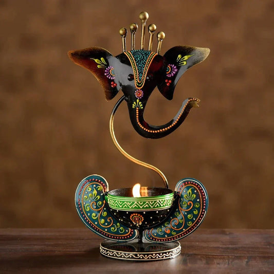 Multicolour Ganesha -Table Tea Light Holders | craft house INC + alt text