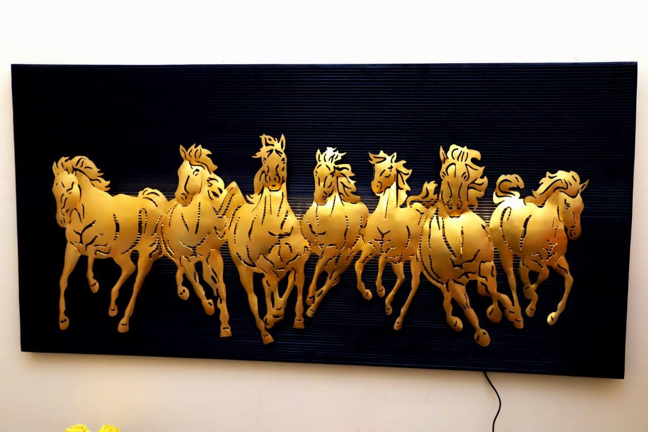 Golden 7 Horses With Backlit Wall Décor