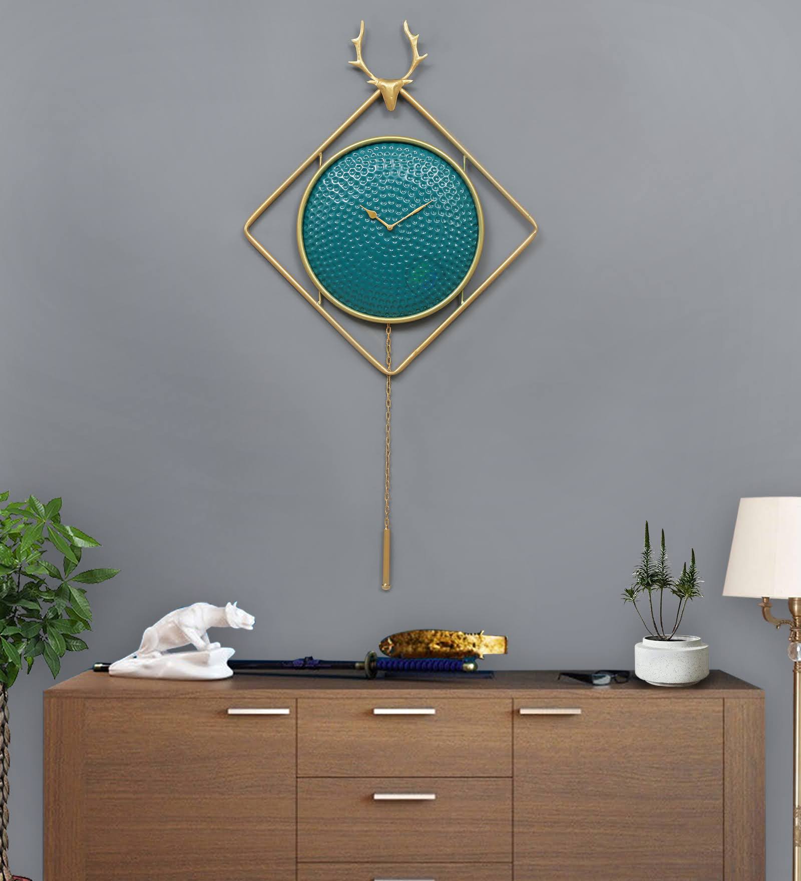 Modern - Wall Decor Clock | Golden sideline with Sky blue inner base | Craft House INC