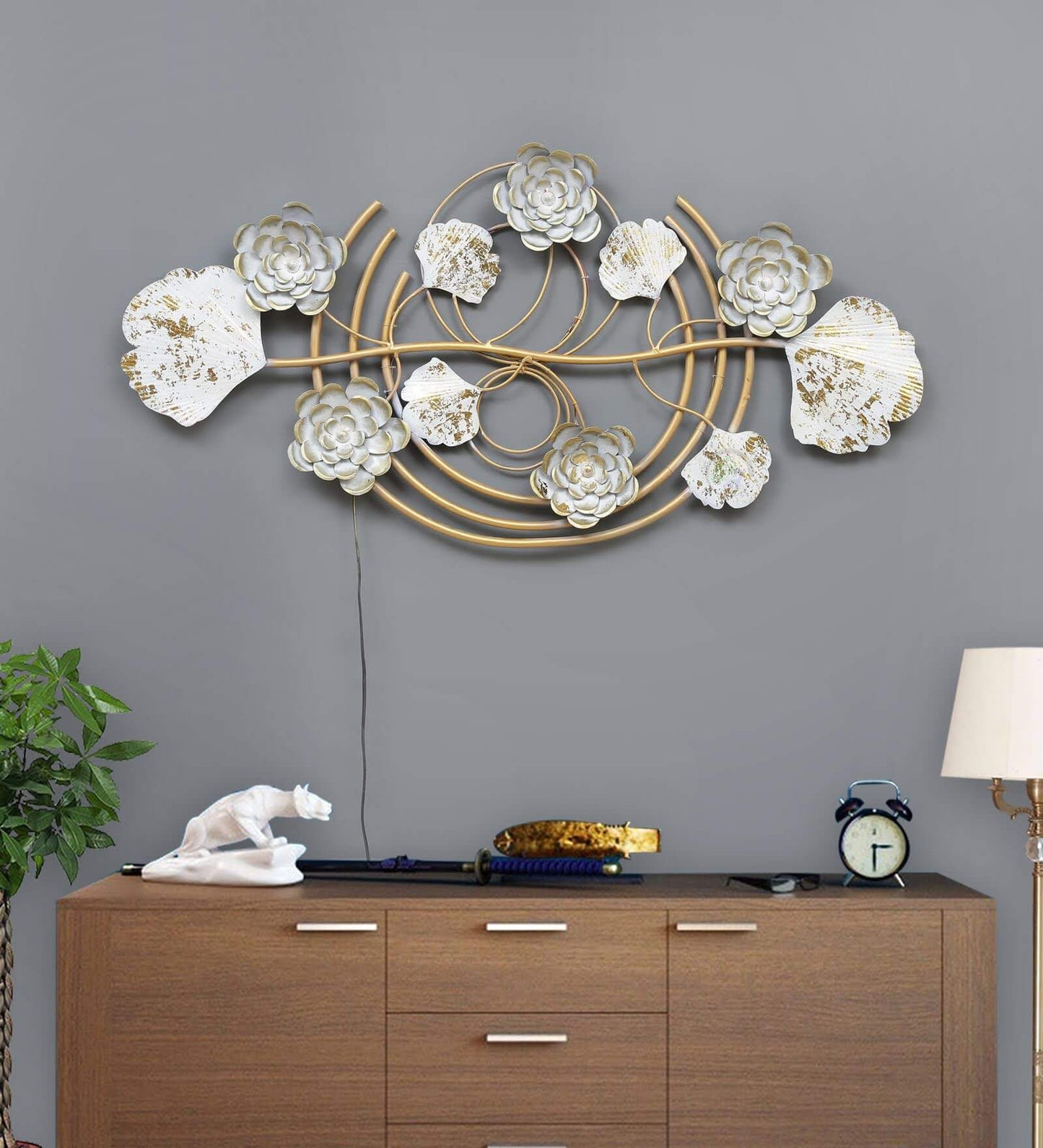 White Flower with Golden Finishing LED Zara | Craft House INC + alt text