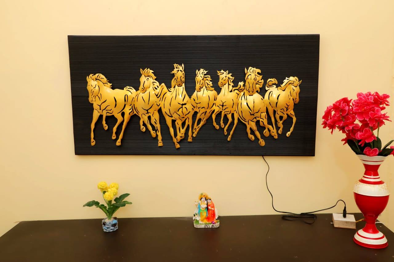 Golden 7 Horses With Backlit Wall Décor