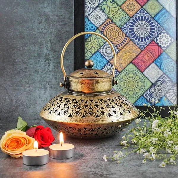 Cast Metal Dhoop Degchi Candle stand - CRAFT HOUSE INC