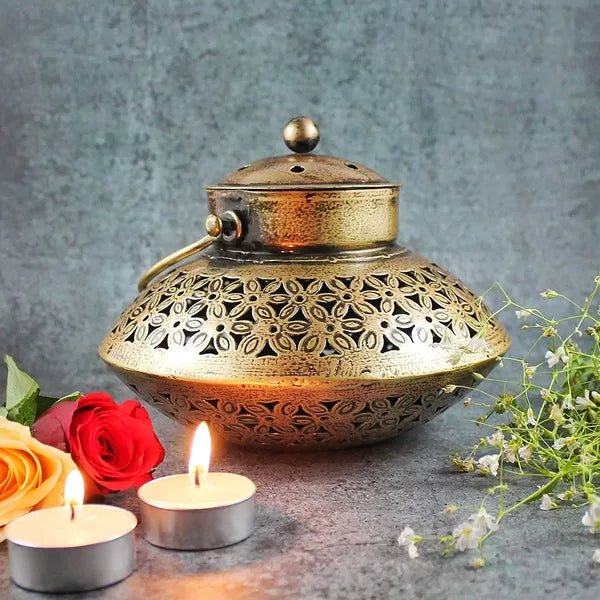 Cast Metal Dhoop Degchi Candle stand - CRAFT HOUSE INC