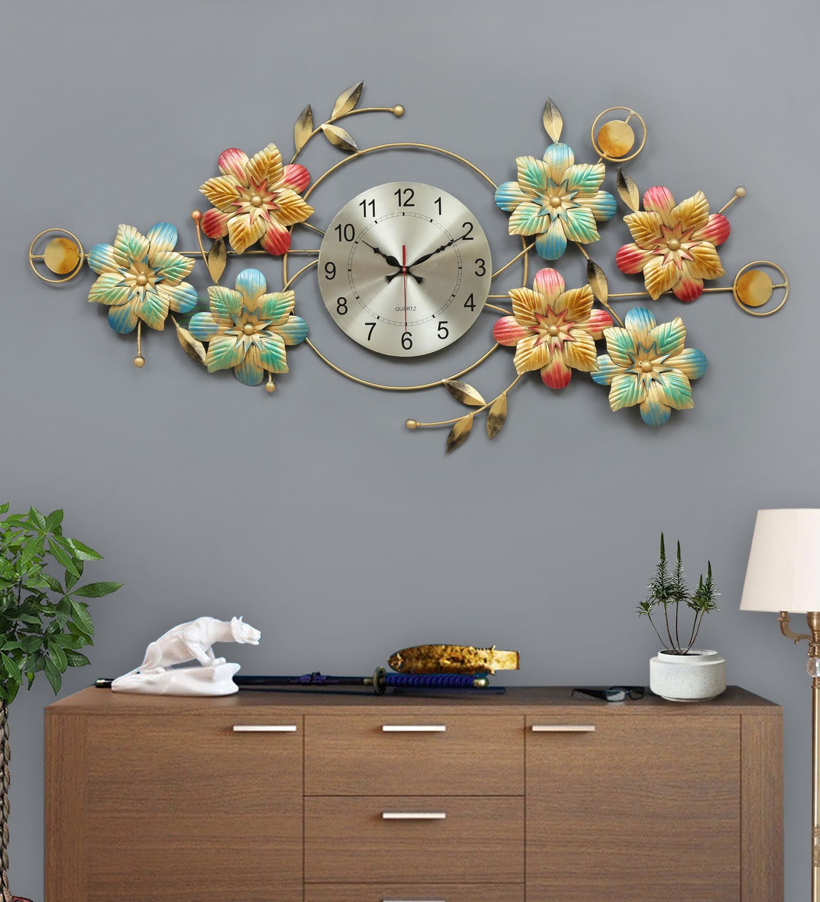 Flowers Wall art Design With - clock - CRAFT HOUSE INC