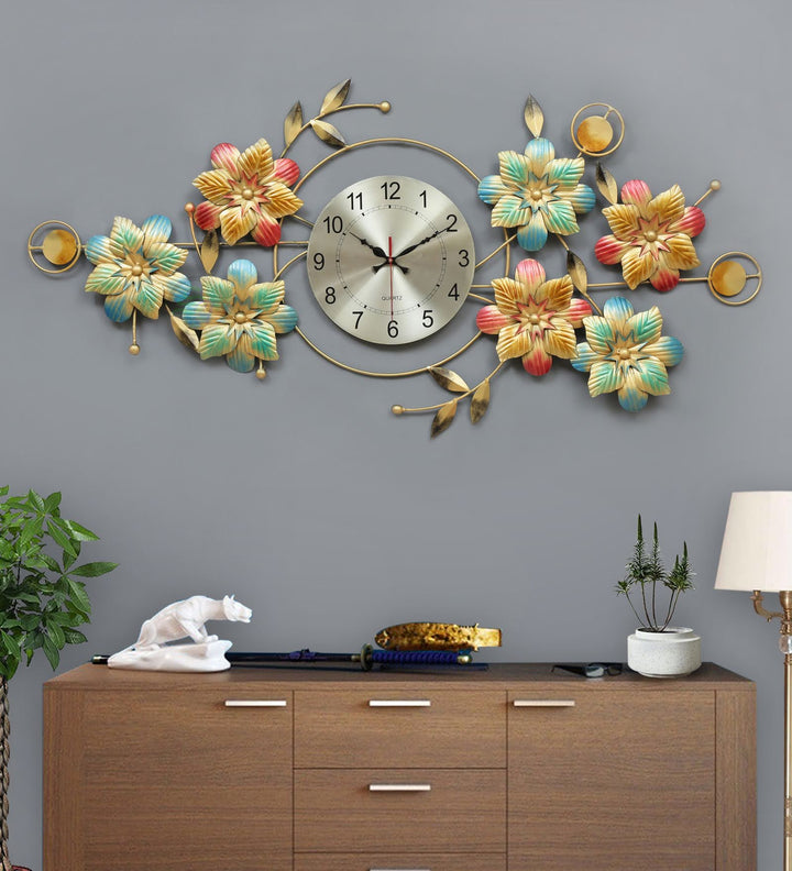 Flowers Wall art Design With - clock - CRAFT HOUSE INC