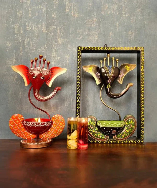 Ganesha T light Frame & T light table Decor (cambo) - CRAFT HOUSE INC