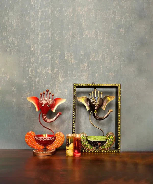 Ganesha T light Frame & T light table Decor (cambo) - CRAFT HOUSE INC