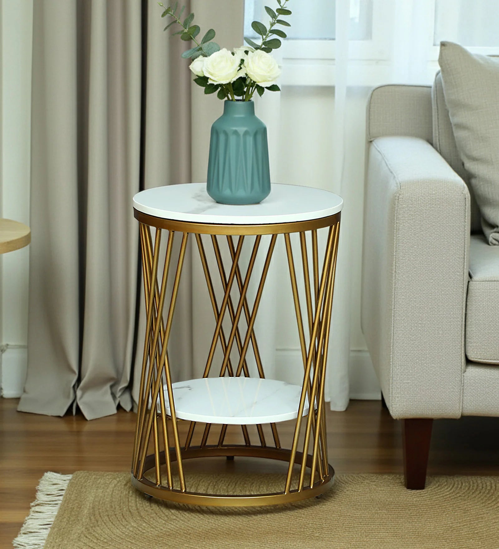 Branco Porcelain Top End Table Gold