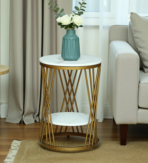 Branco Porcelain Top End Table Gold