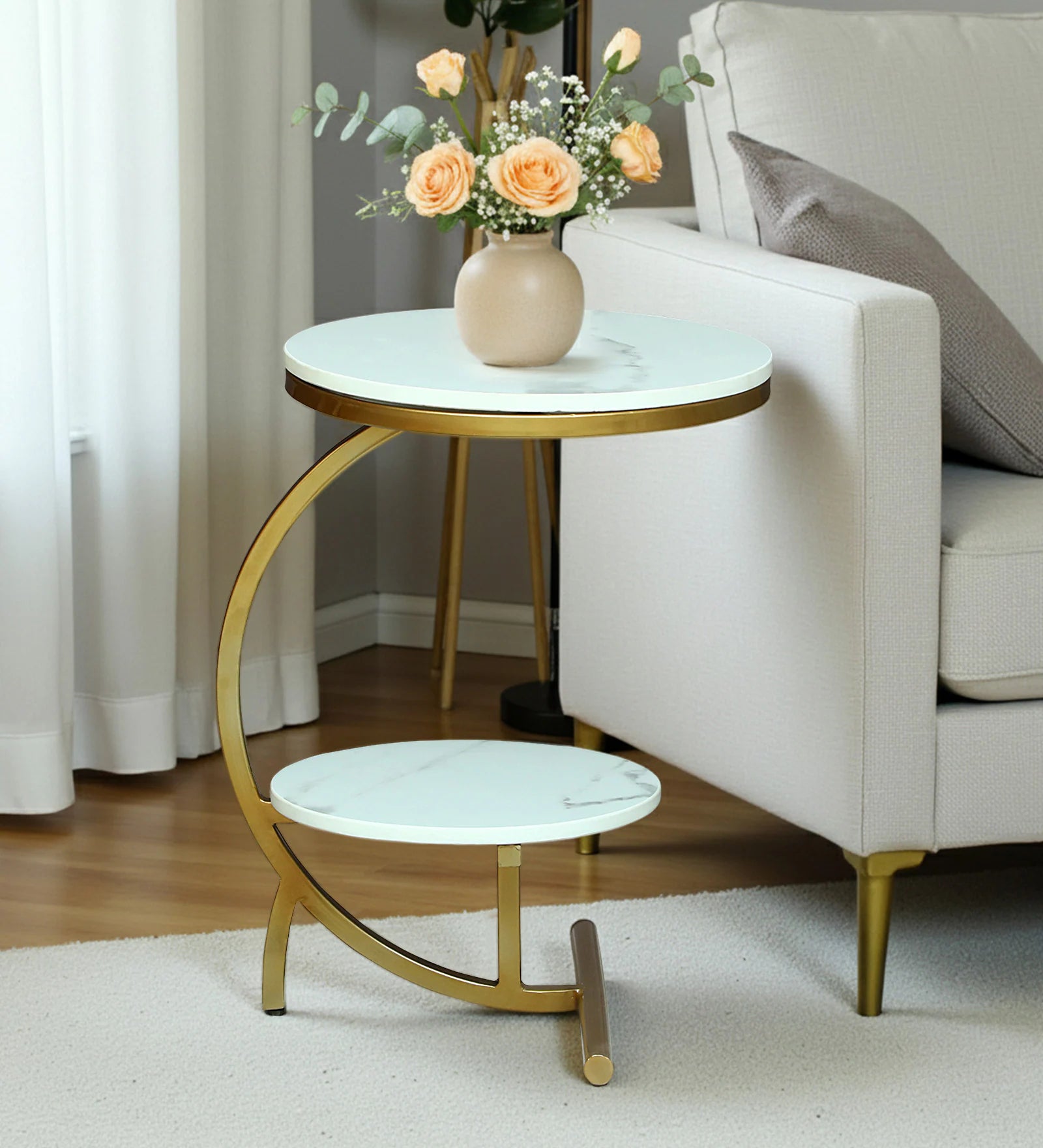 Elvas C-Shape Side Table Gold White