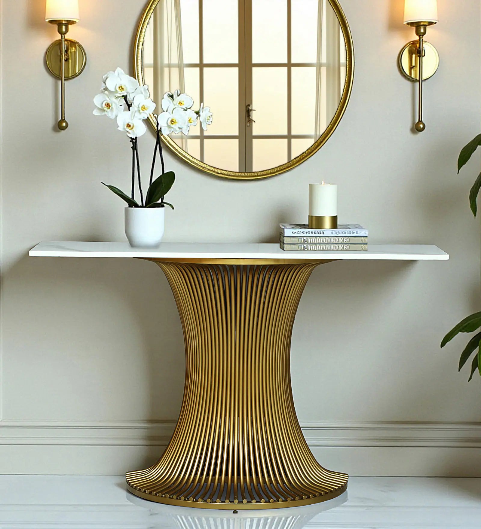 Naldo Console Table Gold Porcelain Top