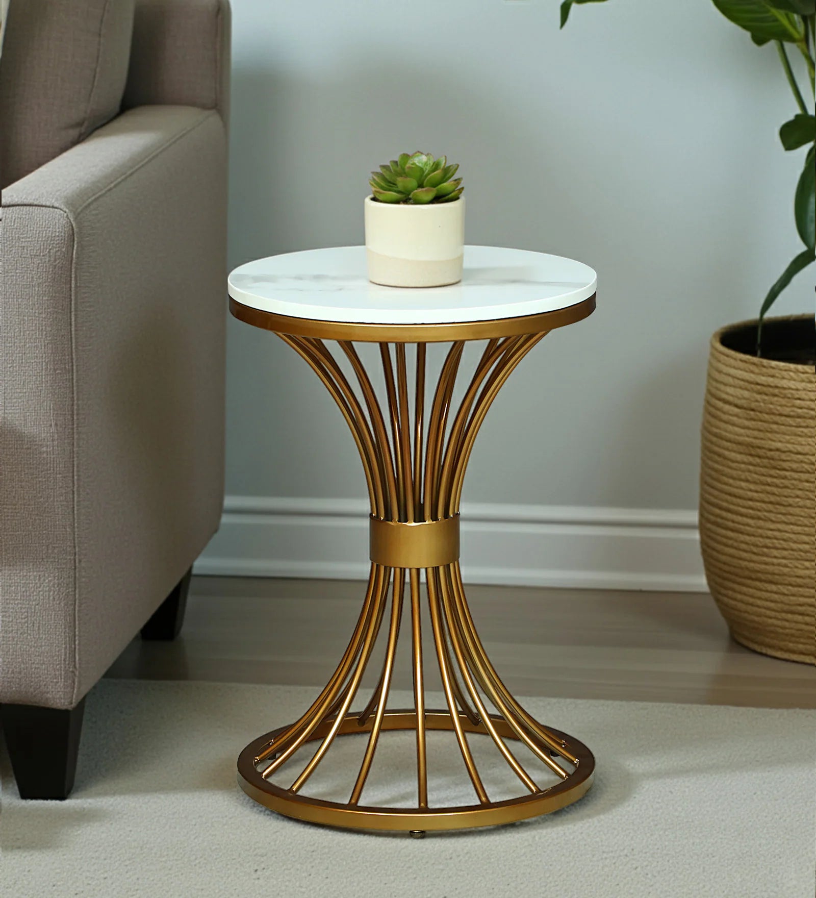 Naldo Porcelain Top End Table Gold