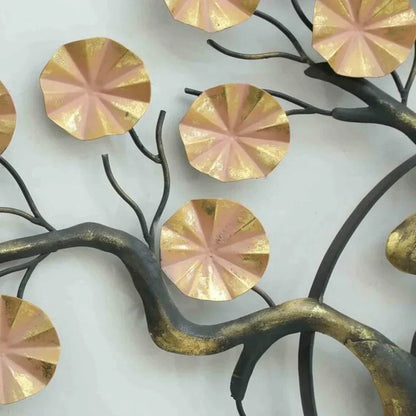 Peach Floral Metal Wall Art Tree With LED