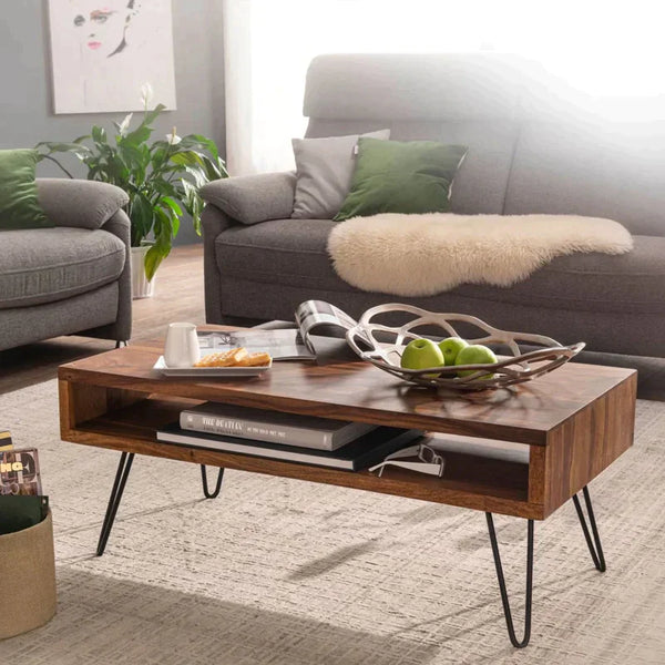 Stylish High-Quality Sheesham Wood Centre Table / Coffee Table with Metal Legs