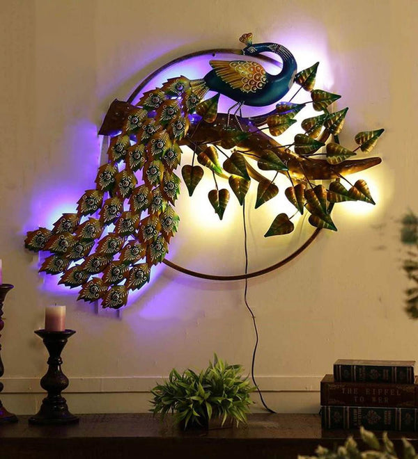 Metal Peacock - Wall art Multicolour with Led Light