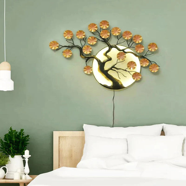 Peach Floral Metal Wall Art Tree With LED